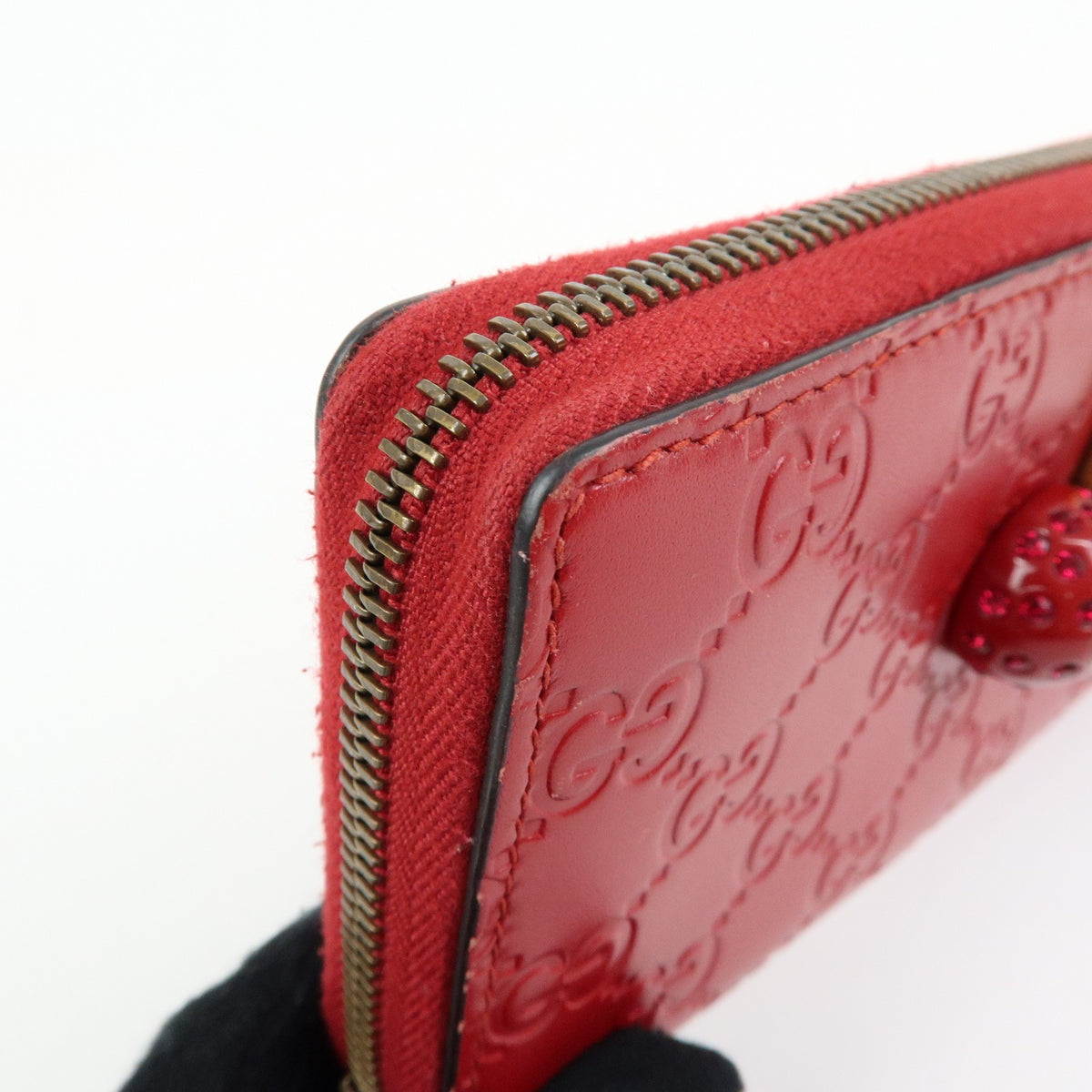 Gucci Cherries Wallet on Chain Guccissima Leather, Red, Leather, Crossbody Bag
