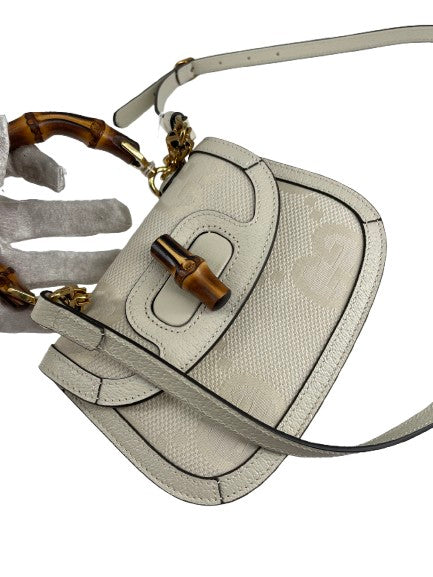 Gucci Bamboo 1947 Top Handle Bag Jumbo GG Canvas, WHITE, CANVAS, Handbag