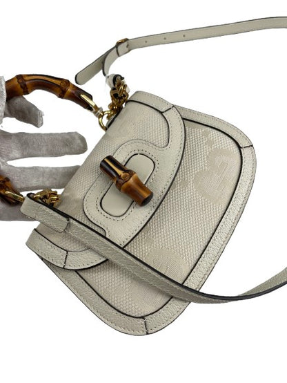 Gucci Bamboo 1947 Top Handle Bag Jumbo GG Canvas, WHITE, CANVAS, Handbag