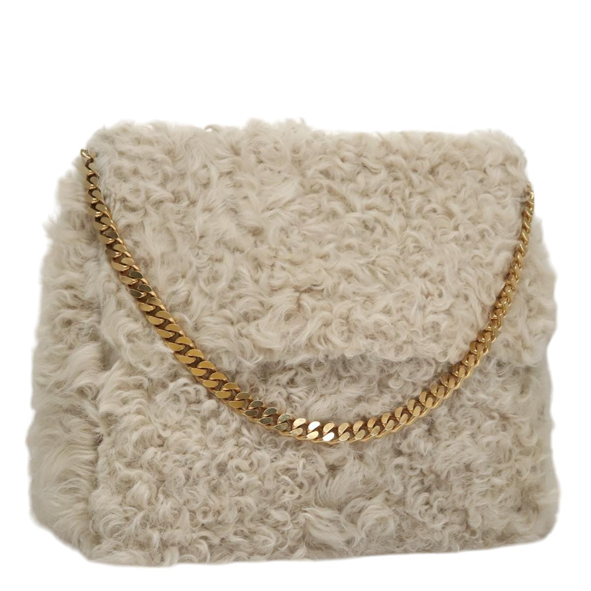 Céline, Beige, Faux Fur, shoulder