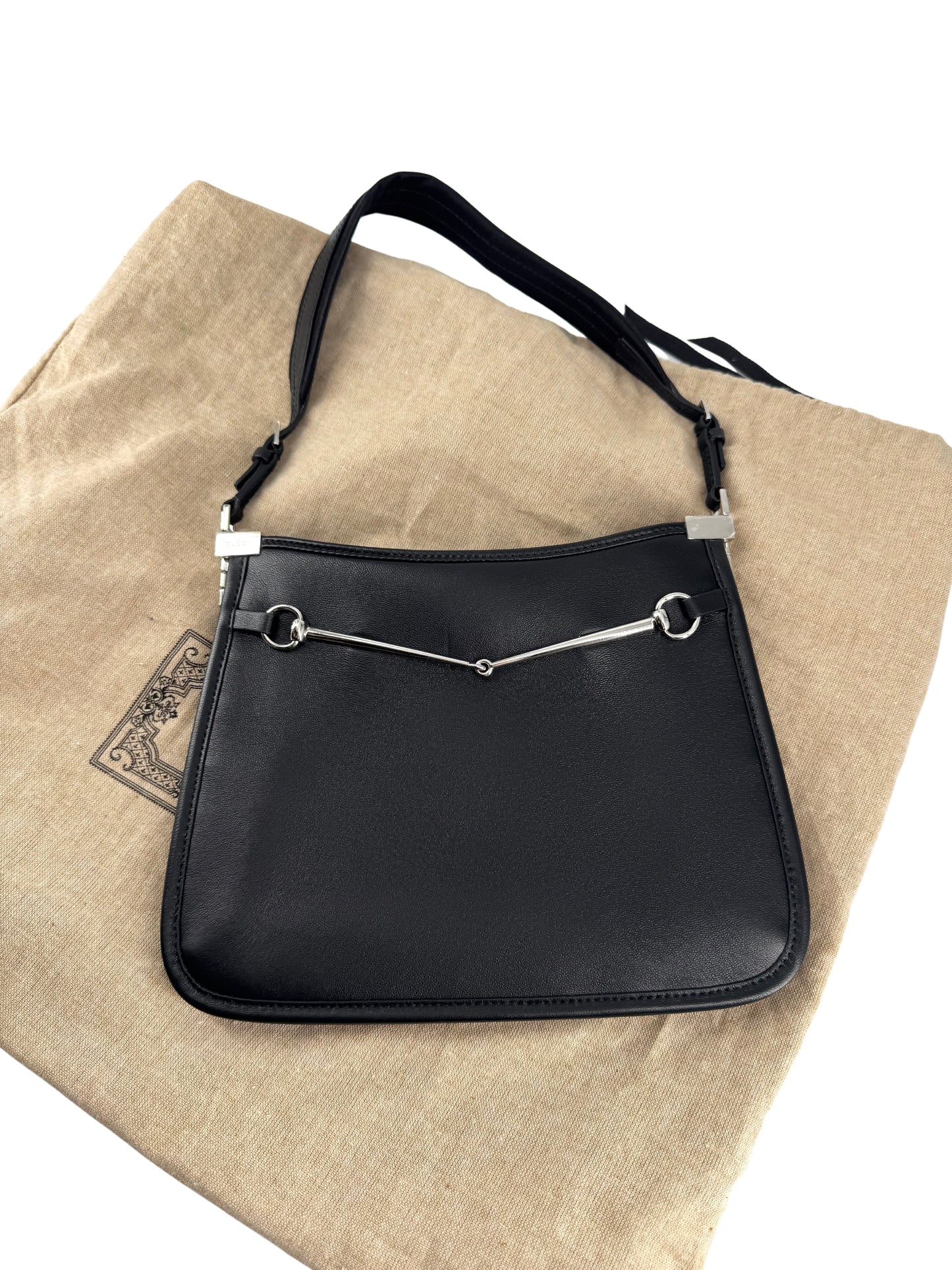 Gucci horsebit shoulder bag leather, BLACK, LEATHER, Shoulder bag