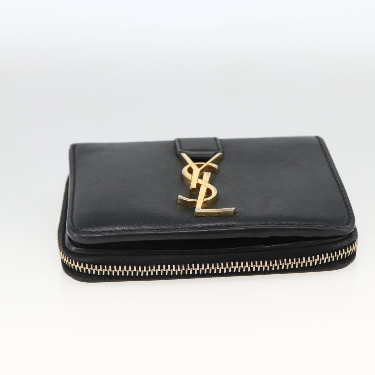 Saint Laurent Classic Monogram YSL Line Zip Around Leather, Black, Leather, Wallet