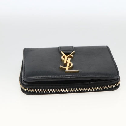 Saint Laurent Classic Monogram YSL Line Zip Around Leather, Black, Leather, Wallet