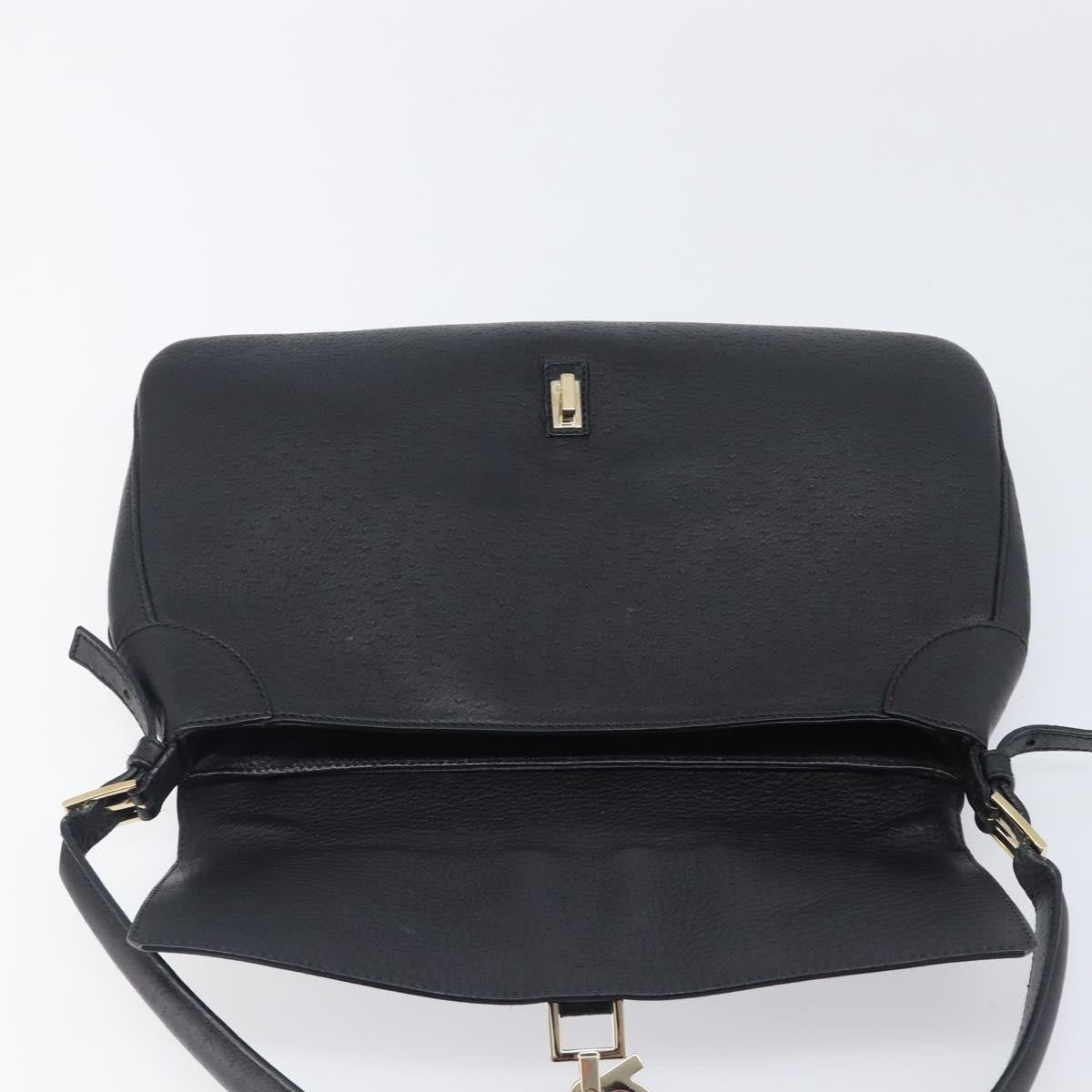 Salvatore Ferragamo Gancini Leather, Black, Leather, Shoulder Bag