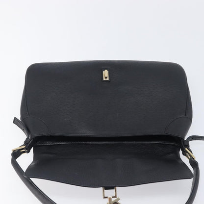 Salvatore Ferragamo Gancini Leather, Black, Leather, Shoulder Bag