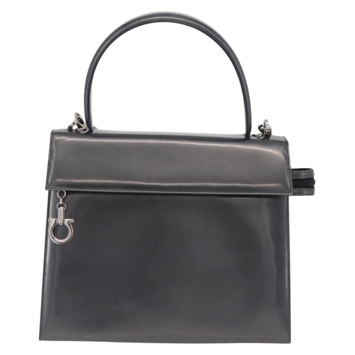 Salvatore Ferragamo Gancini Leather, Gray, Patent Leather, Handbag