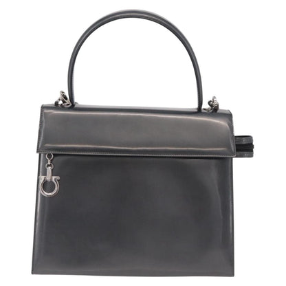 Salvatore Ferragamo Gancini Leather, Gray, Patent Leather, Handbag