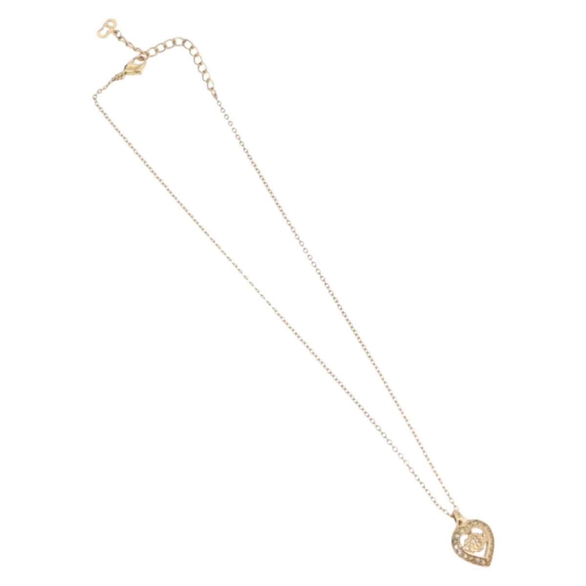 Christian Dior Logo Heart Pendant Metal, Gold, Metal, Necklace