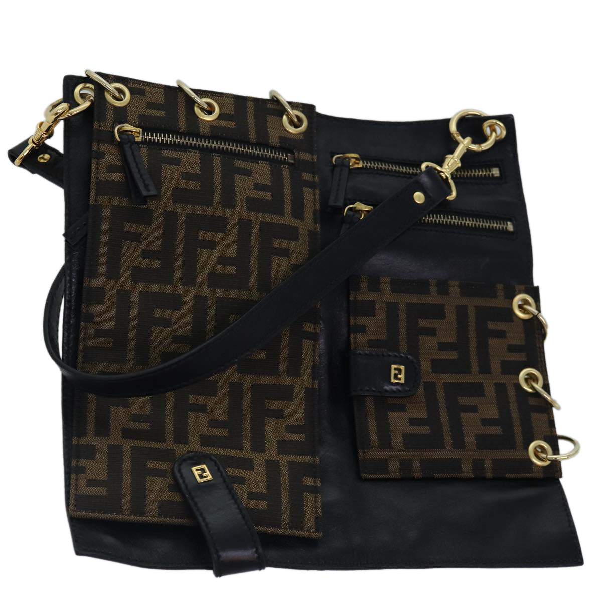 Fendi Zucca, Brown, Canvas, shoulder