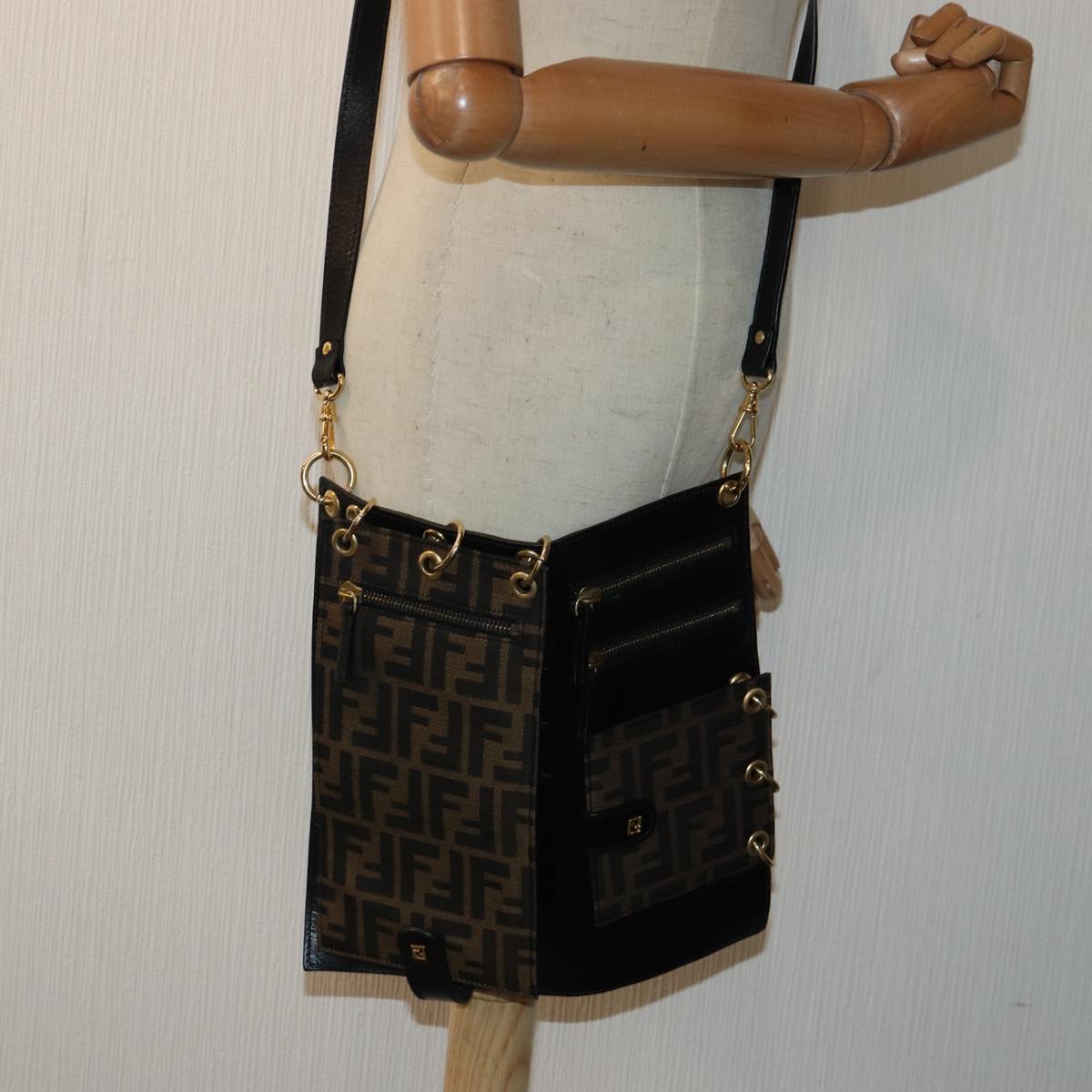 Fendi Zucca, Brown, Canvas, shoulder