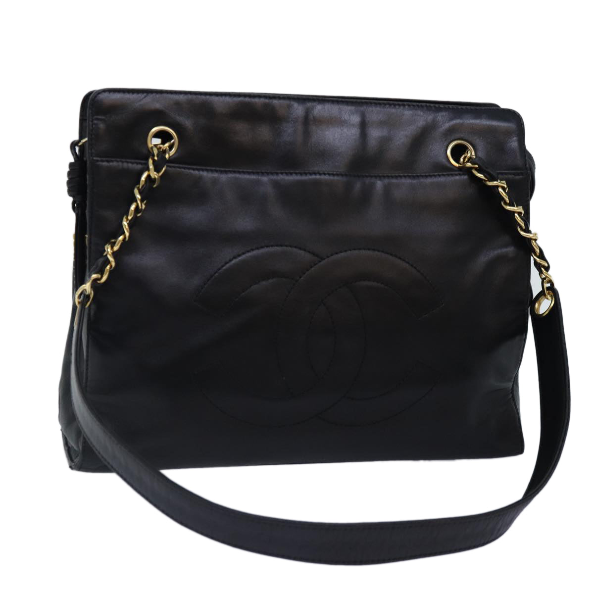 Chanel Logo CC, Black, Leather, shoulder