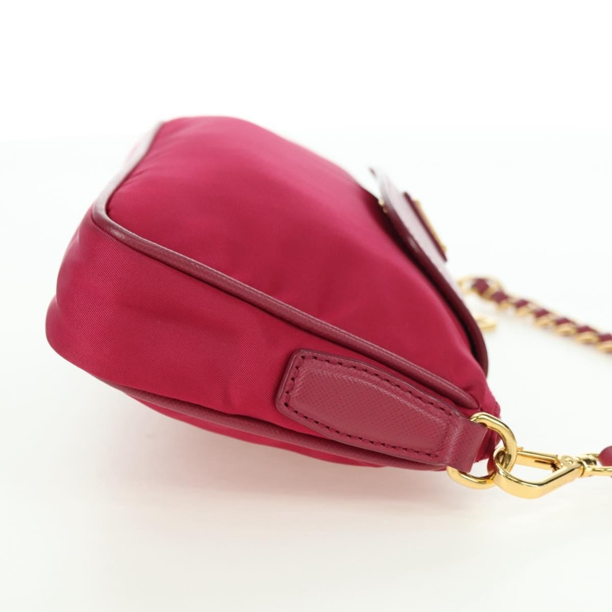 Prada Chain Tessuto and Saffiano Leather, Pink, Nylon, Shoulder Bag
