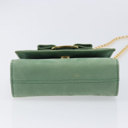Salvatore Ferragamo Vala Chain Suede, Green, Suede, Shoulder Bag