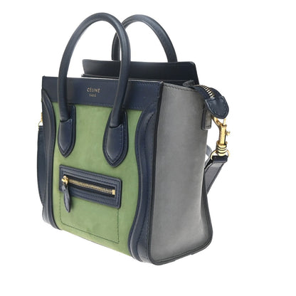 Celine Tricolor Luggage Leather, Green, Leather, Tote Bag