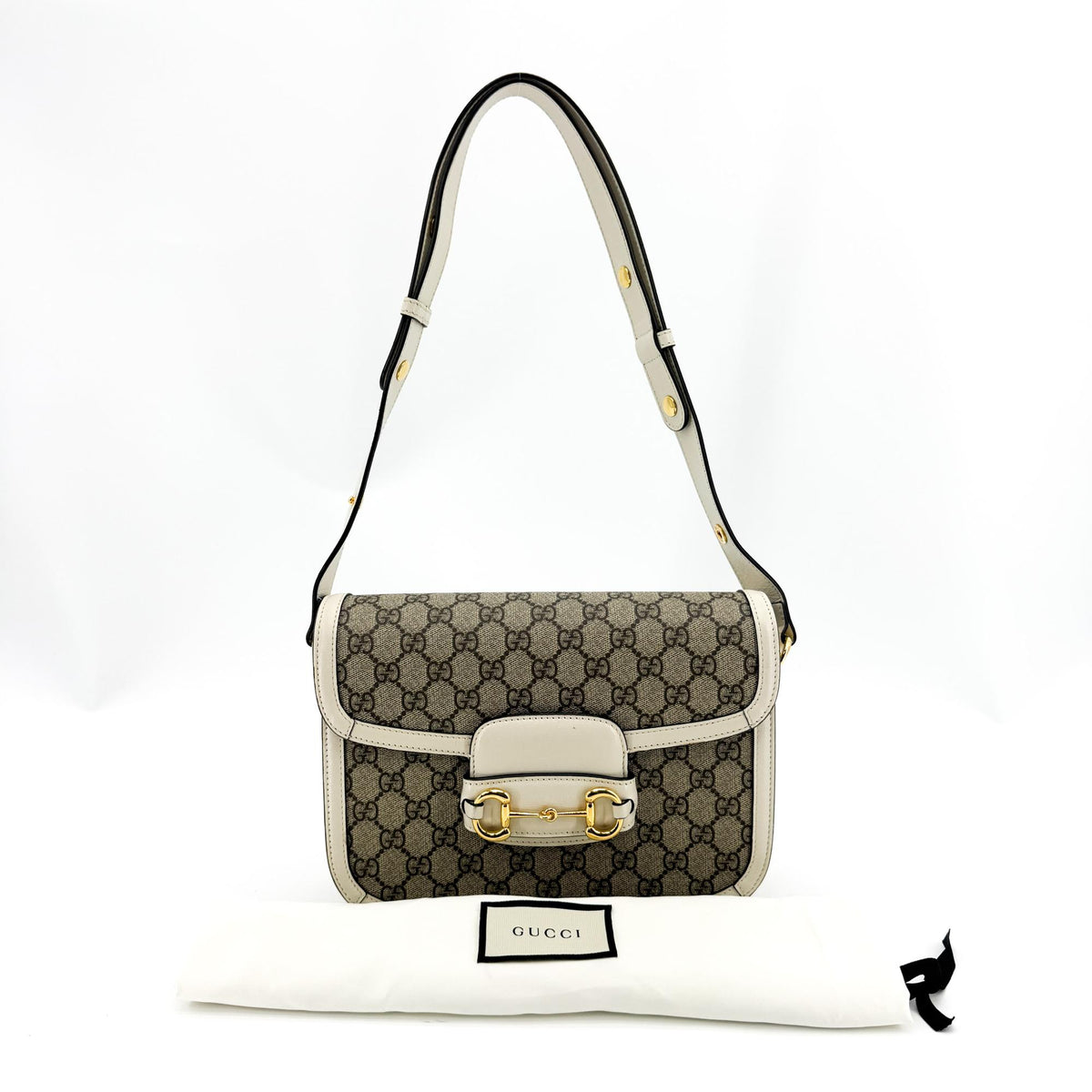 Gucci Horsebit 1955 GG Coated Canvas with Leather, Beige, Canvas, Shoulder Bag
