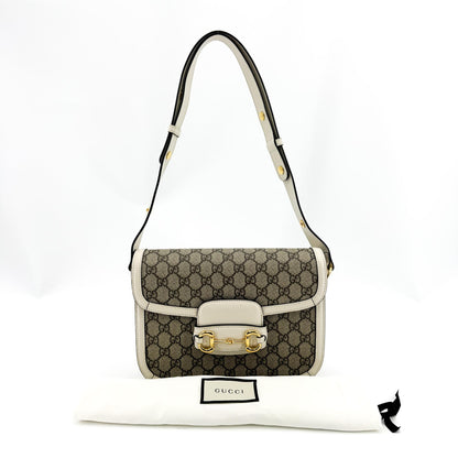 Gucci Horsebit 1955 GG Coated Canvas with Leather, Beige, Canvas, Shoulder Bag