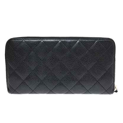 Chanel Zip Around Organizer Quilted Caviar, Black, Leather, Wallet