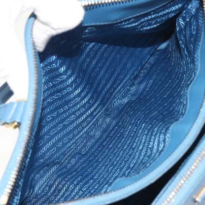 Prada Double Zip Lux Tote Saffiano Leather, Blue, Leather, Handbag