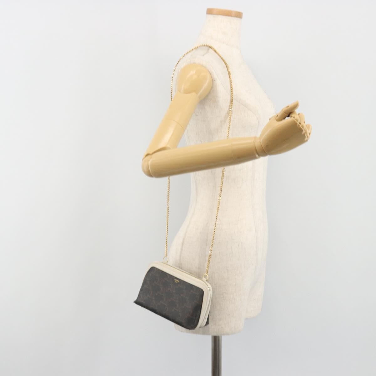 Celine Zip Around Chain Clutch Triomphe Coated Canvas, Brown, Canvas, Clutch