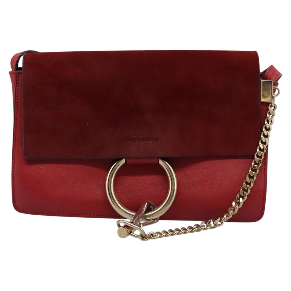 Chloe Faye Crossbody Leather and Suede, RED, SUEDE, Crossbody bag