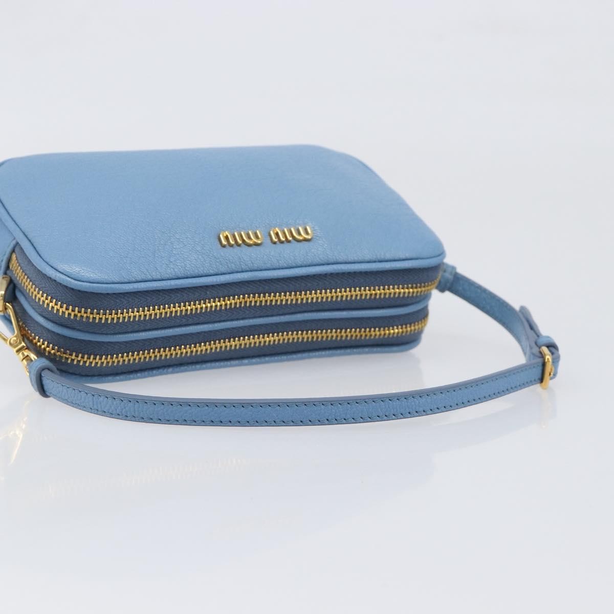 Miu Miu Double Zip Pochette Leather, Blue, Leather, Clutch