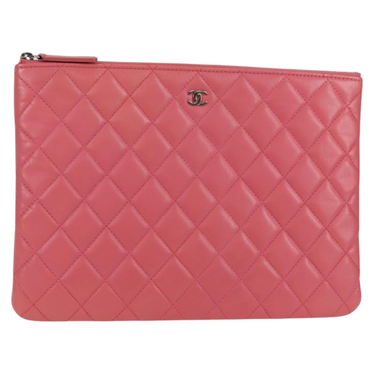 Chanel CC Casino O Case Clutch Quilted Lambskin, Pink, Leather, Clutch