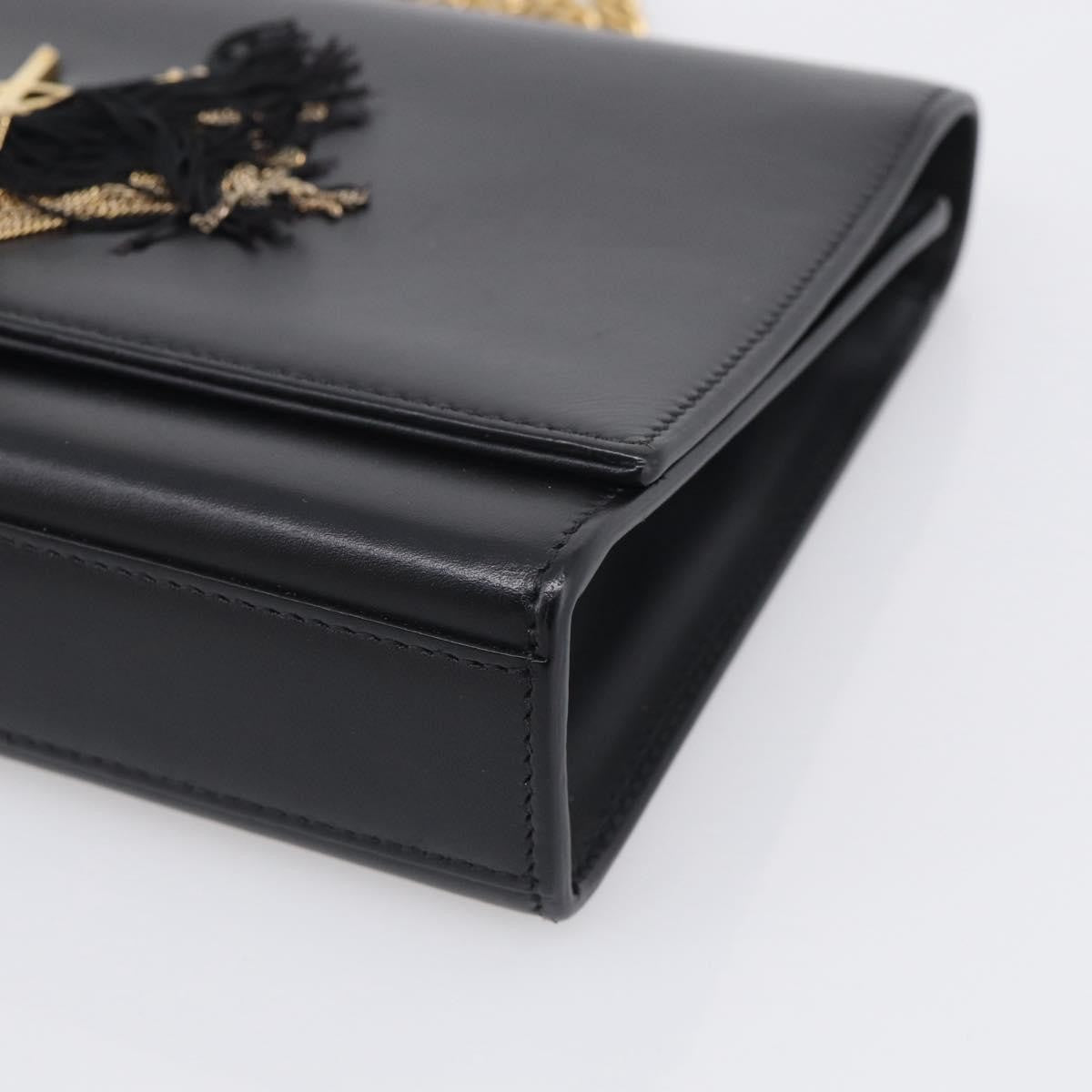 Saint Laurent Classic Monogram Tassel Leather, Black, Leather, Crossbody Bag