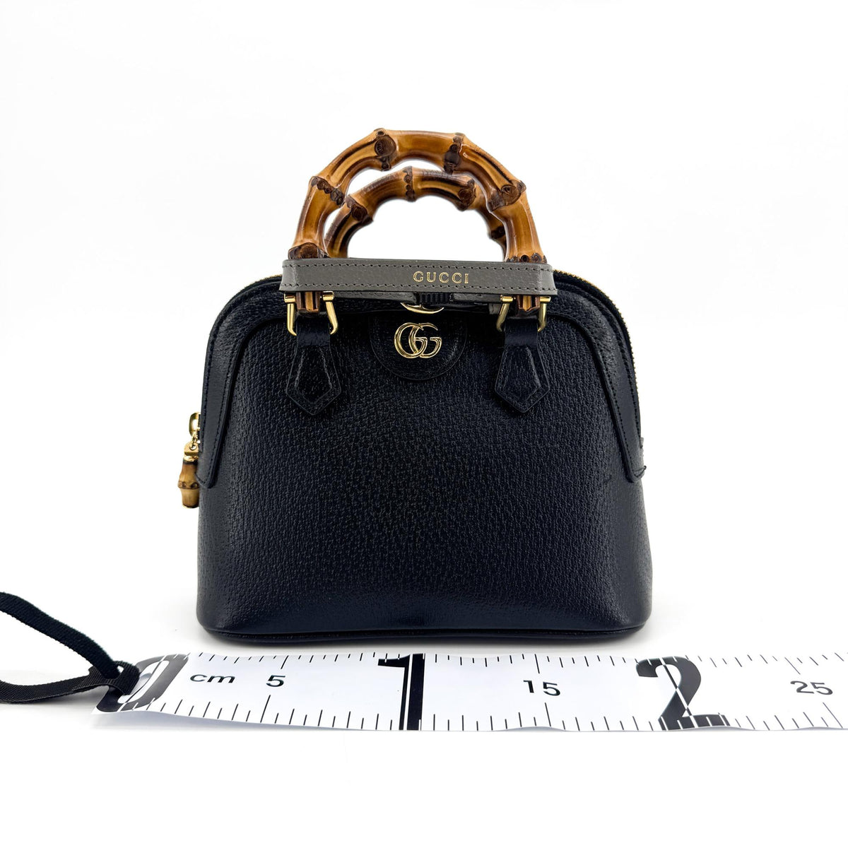 Gucci Diana NM Bamboo Dome Top Handle Leather, Black, Leather, Handbag