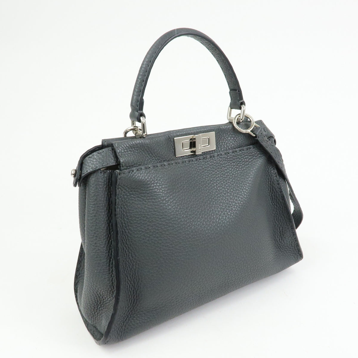 Fendi Selleria Peekaboo Leather, Gray, Leather, Handbag