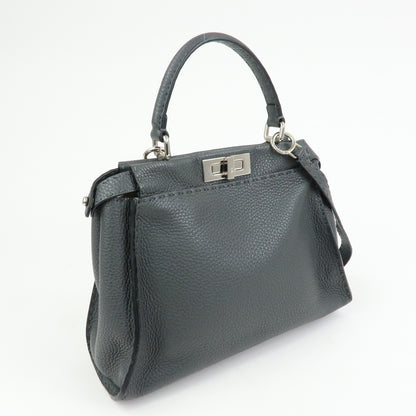 Fendi Selleria Peekaboo Leather, Gray, Leather, Handbag
