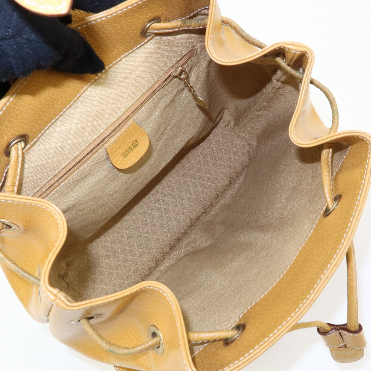 Gucci Vintage Bamboo Leather, Yellow, Leather, Backpack