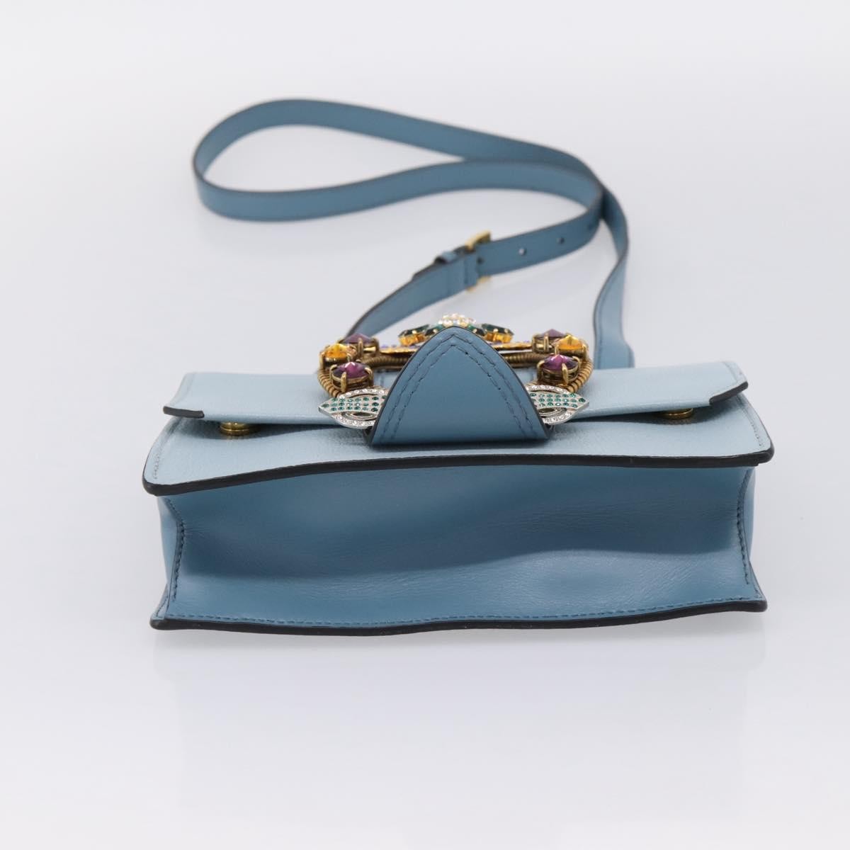 Miu Miu Madras Crystal Buckle Leather, Blue, Leather, Shoulder Bag
