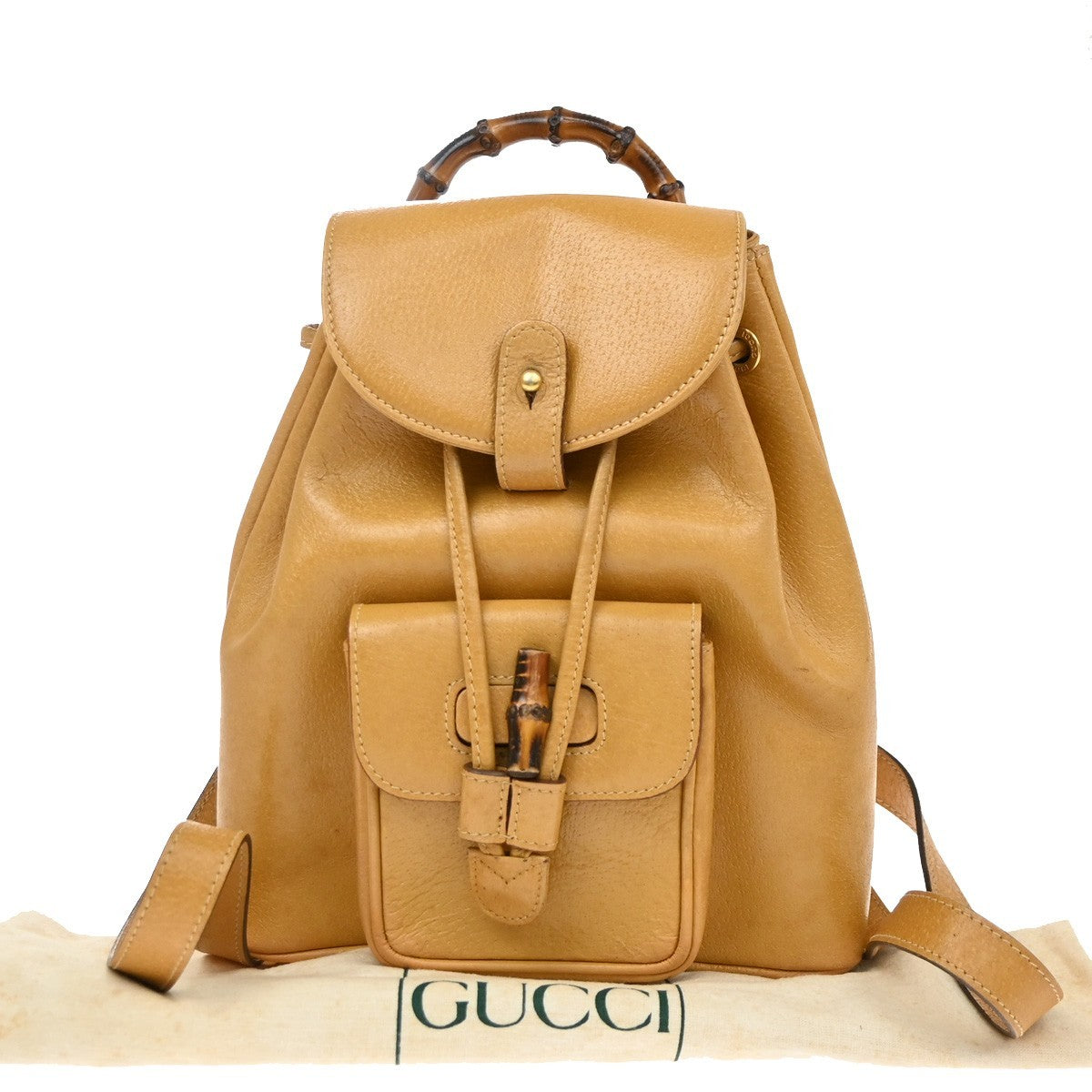 Gucci Vintage Bamboo Leather, Yellow, Leather, Backpack