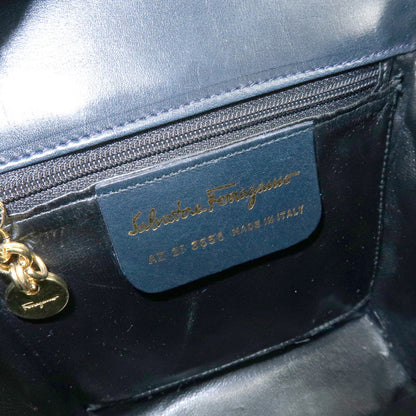 Salvatore Ferragamo Vintage Gancini Flap Leather, Navy, Leather, Shoulder Bag
