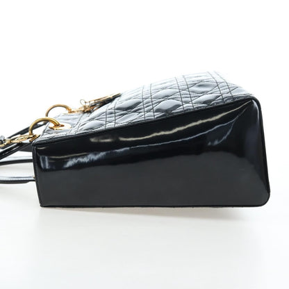 Christian Dior Lady Dior Cannage, Black, Patent Leather, Handbag