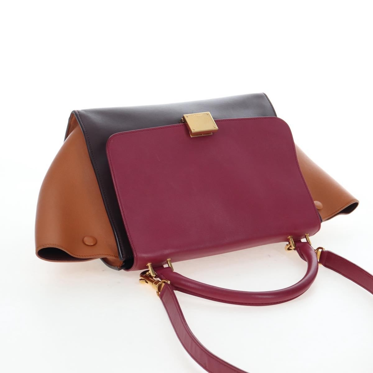 Celine Tricolor Trapeze Leather, Burgundy, Leather, Handbag