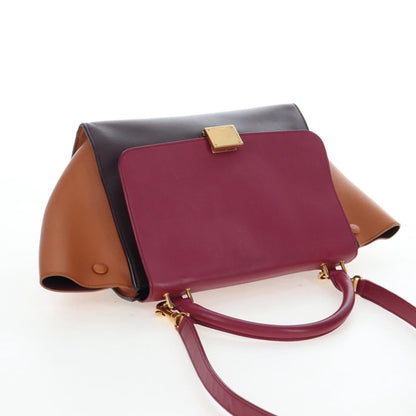 Celine Tricolor Trapeze Leather, Burgundy, Leather, Handbag