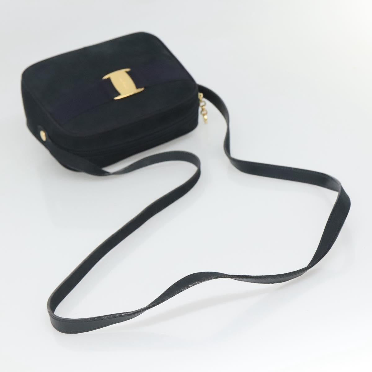 Salvatore Ferragamo Vara Bow camera Suede, Navy, Suede, Shoulder Bag