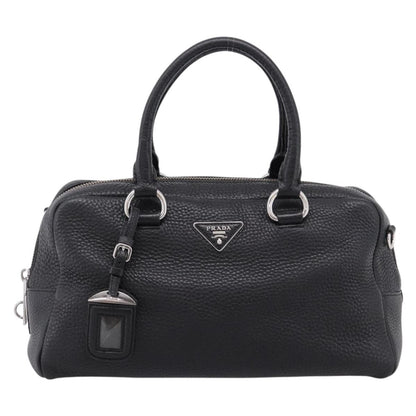 Prada Convertible Zip Satchel Vitello Daino, Black, Leather, Handbag
