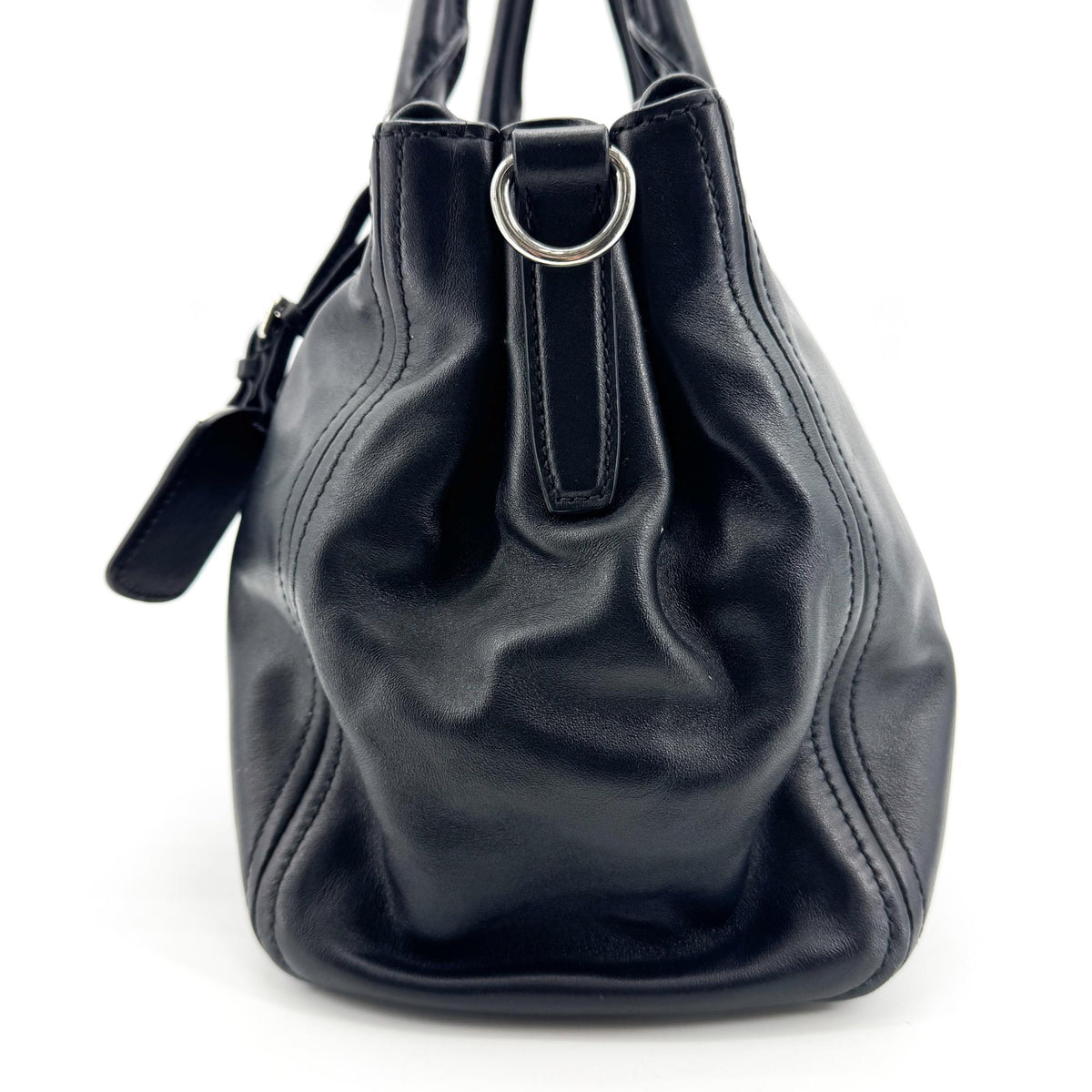 Prada Double Zip Convertible Soft Calf, Black, Leather, Tote Bag