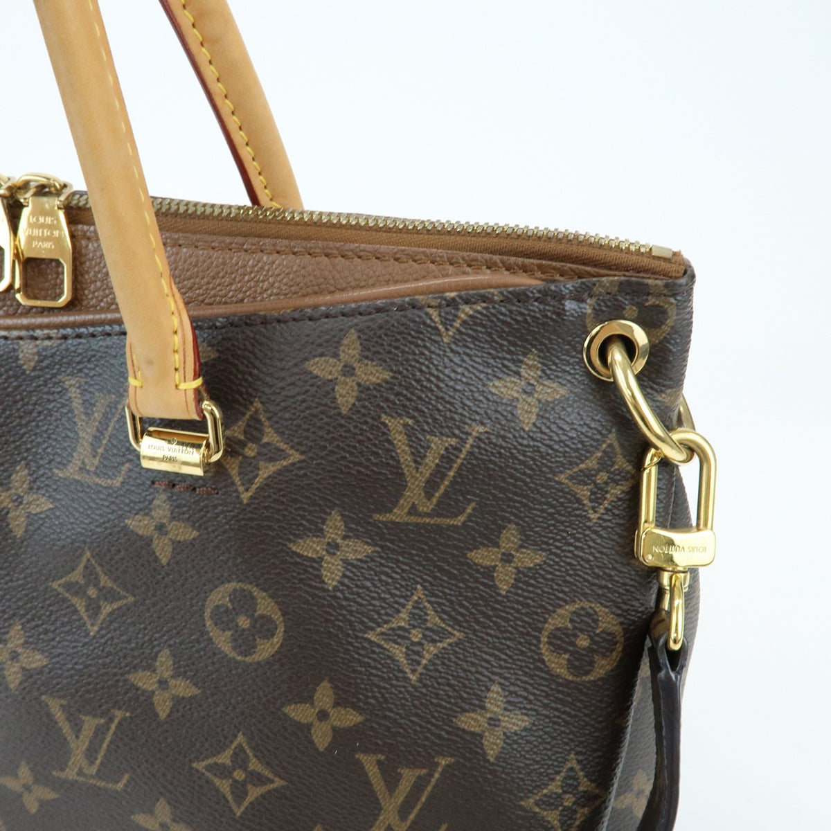 Louis Vuitton Pallas Monogram Canvas with Leather, Brown, Canvas, Tote Bag