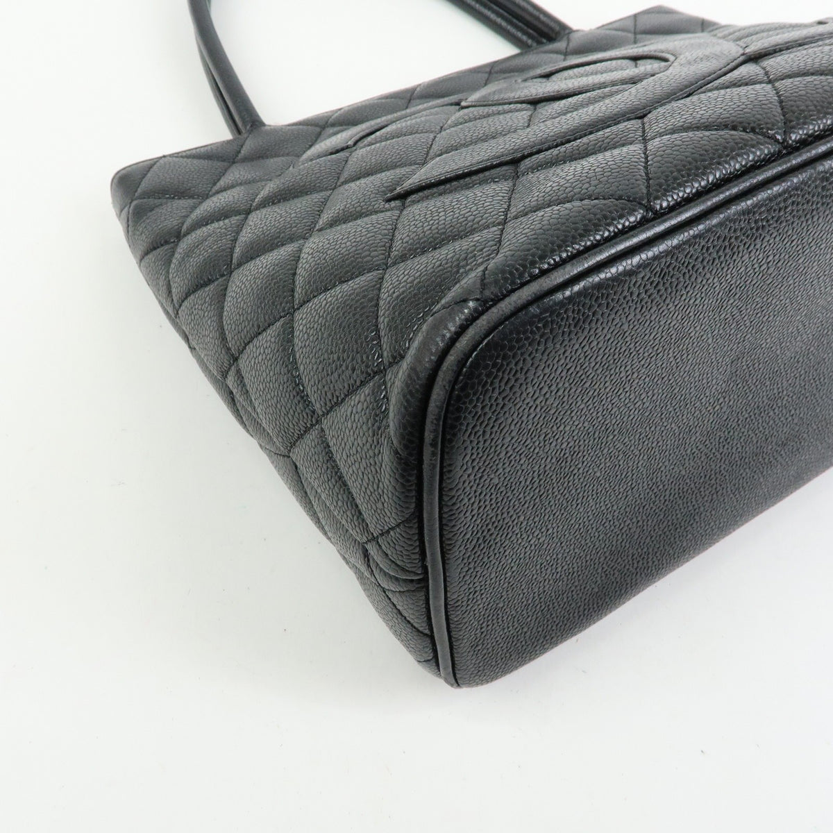 Chanel Medallion Quilted Caviar, Black, Leather, Tote Bag