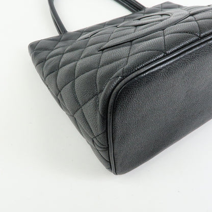 Chanel Medallion Quilted Caviar, Black, Leather, Tote Bag
