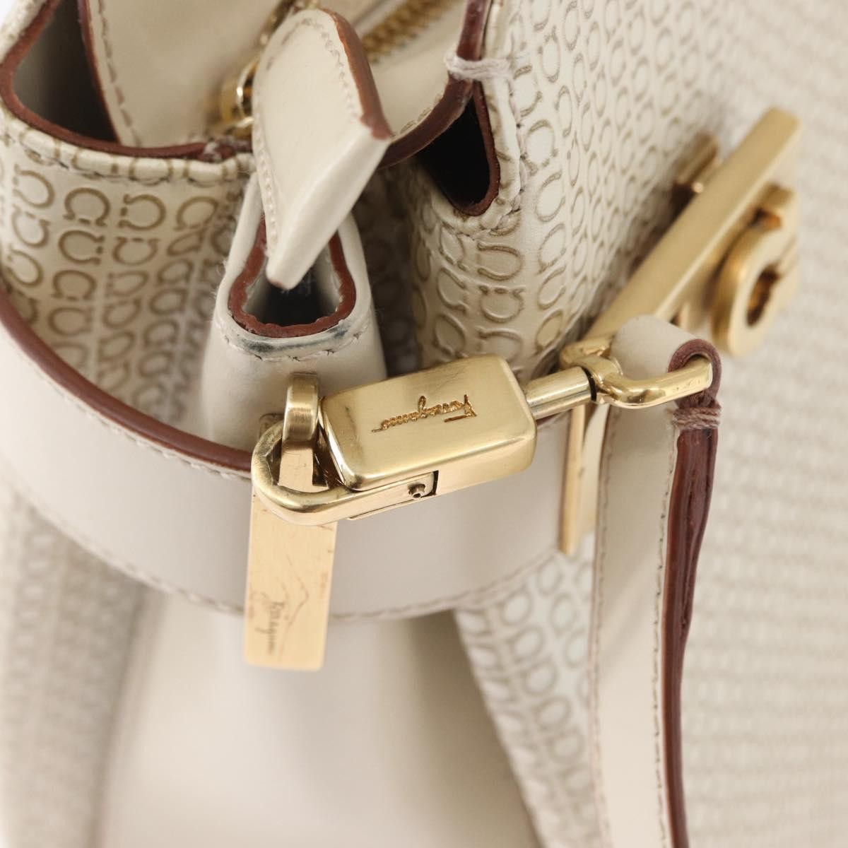 Salvatore Ferragamo Double Gancini Side Buckle Tote Leather, Beige, Leather, Handbag