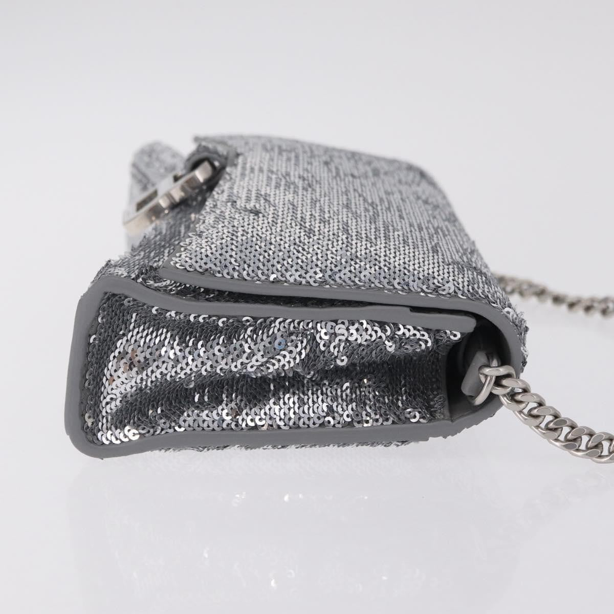 Balenciaga Hourglass Chain Leather with Sequins, Silver, Leather, Crossbody Bag