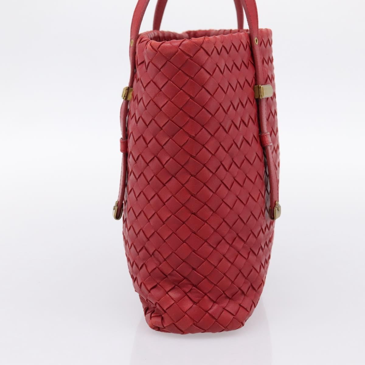 Bottega Veneta Belted Tote Intrecciato Nappa, Red, Leather, Tote Bag