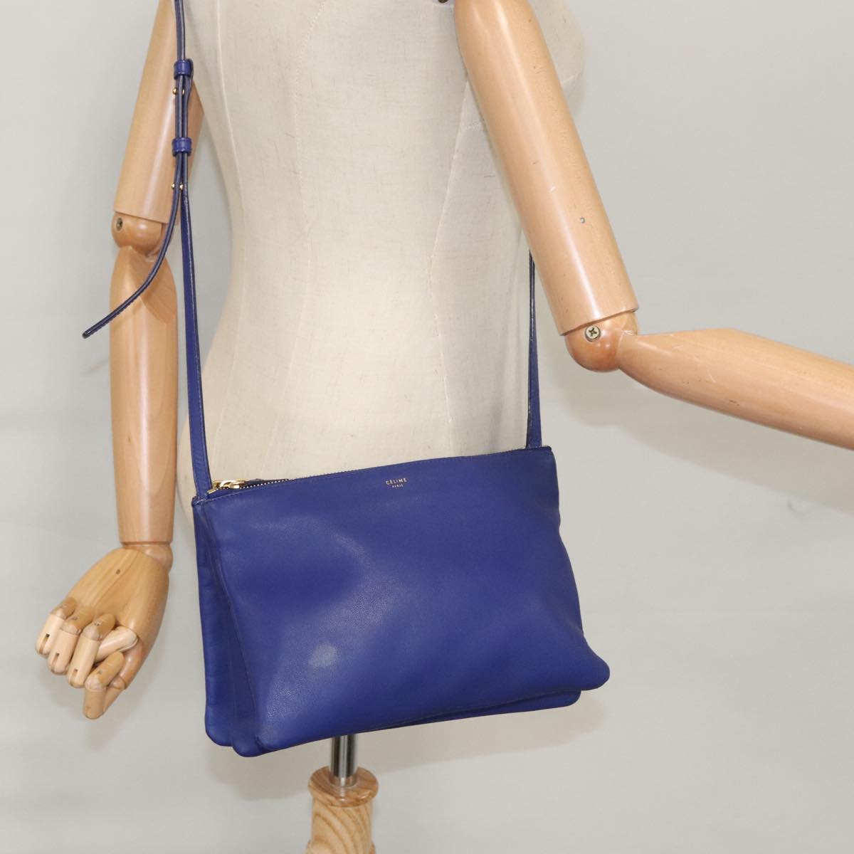 Céline Trio, Blue, Leather, shoulder