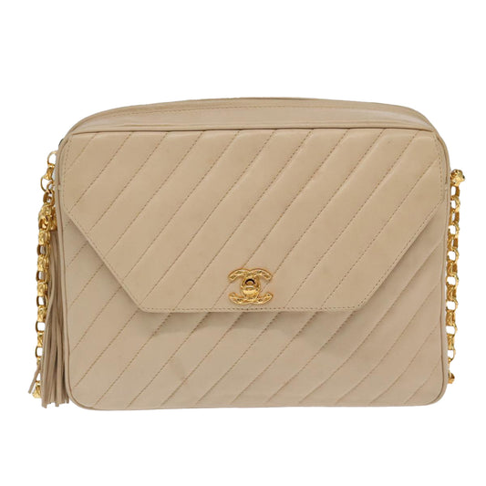 Chanel Coco Mark, Beige, Leather, shoulder