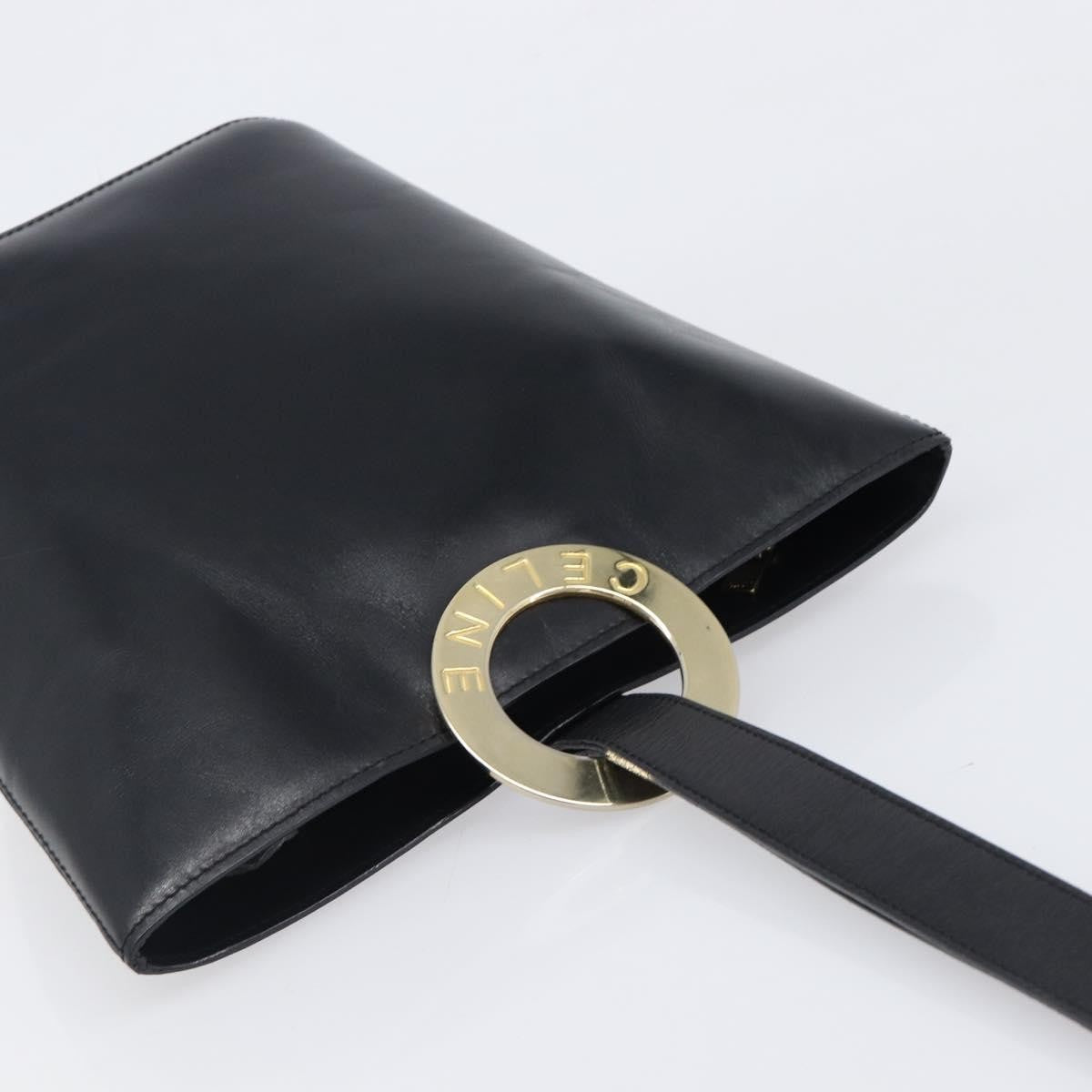Celine Shoulder bag circle logo Leather, Black, Leather, Shoulder Bag