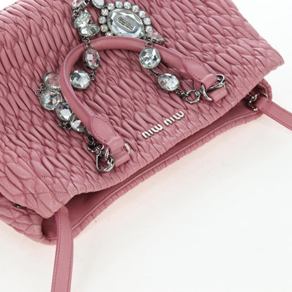 Miu Miu Crystal Turnlock Convertible Satchel Leather, Pink, Leather, Shoulder Bag